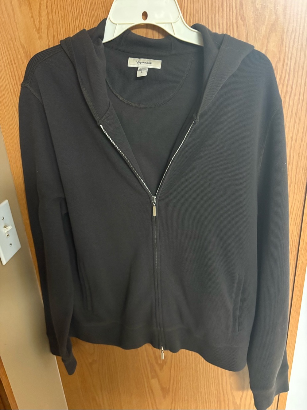 Faconnable Black Zip-Up Hooded Sweatshirt